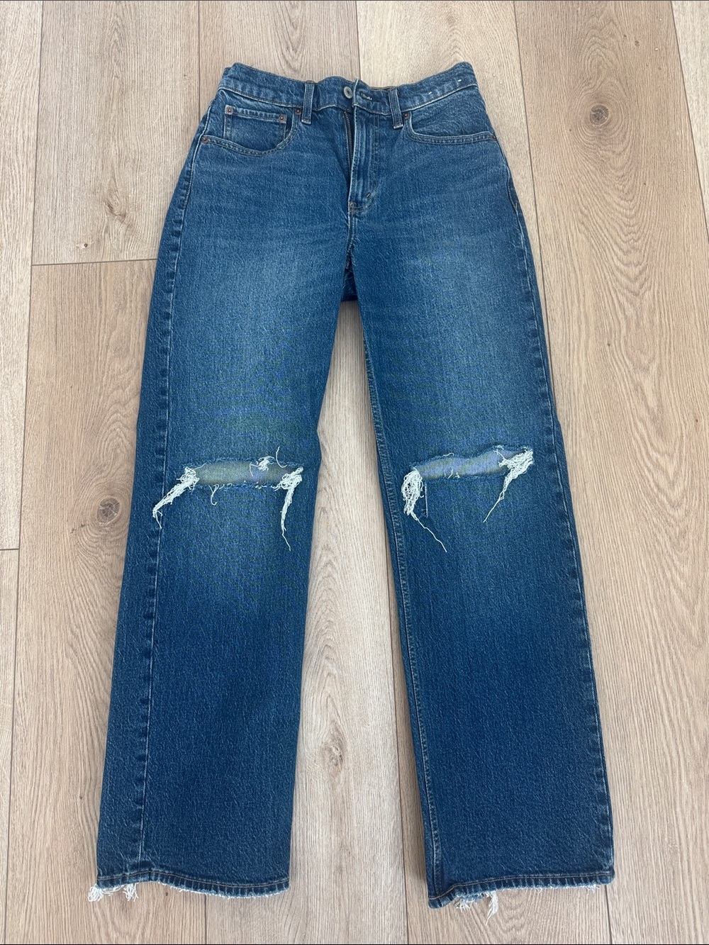 Abercrombie & Fitch Distressed Straight-Leg Blue Jeans